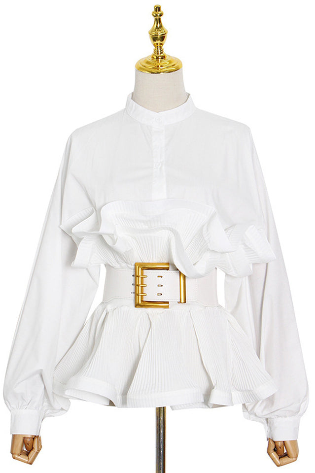 Athina Pleated Ruffle Waist Belt Blouse
