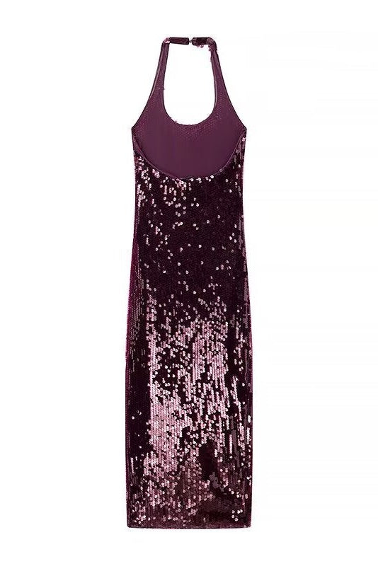 Virginia Halter Neck Sequin Midi Dress