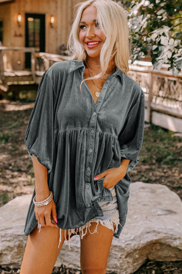 Chestnut Ruffle Velvet Tunic Top