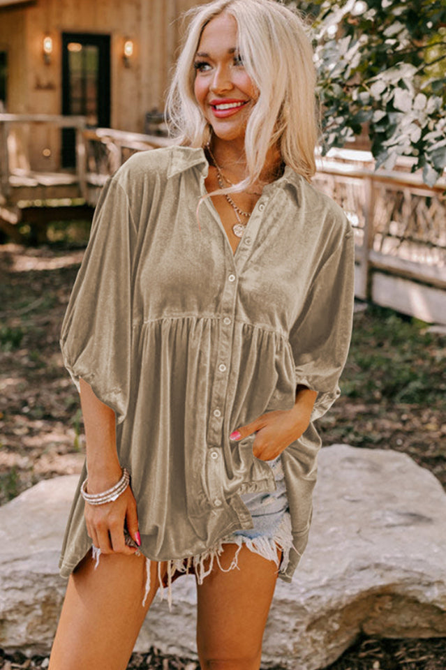 Chestnut Ruffle Velvet Tunic Top