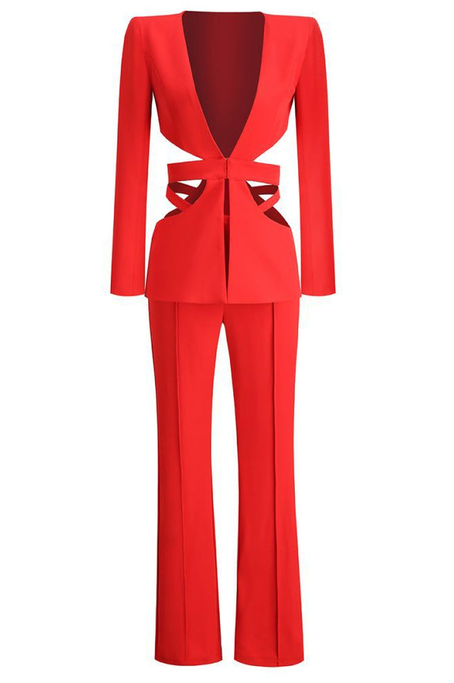 Madeline Red Cutout Jumpsuit Set