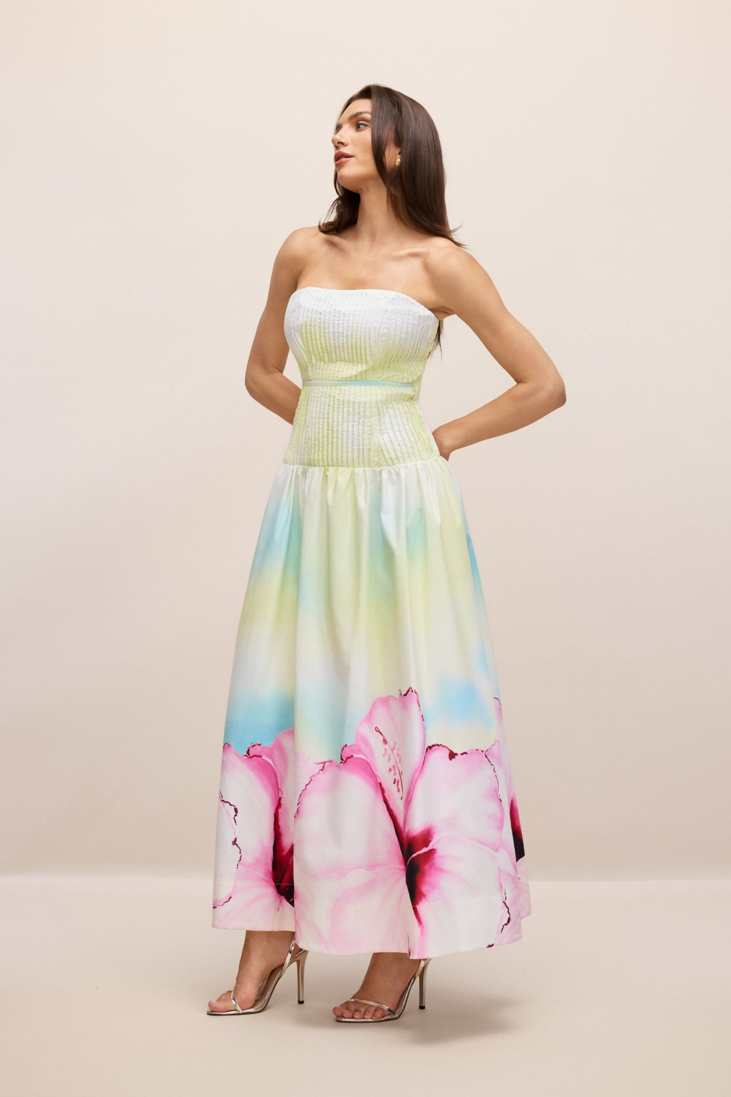Hermosa Strapless Floral Print Maxi Dress