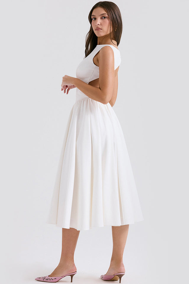Cindy White Twill Midi Sundress