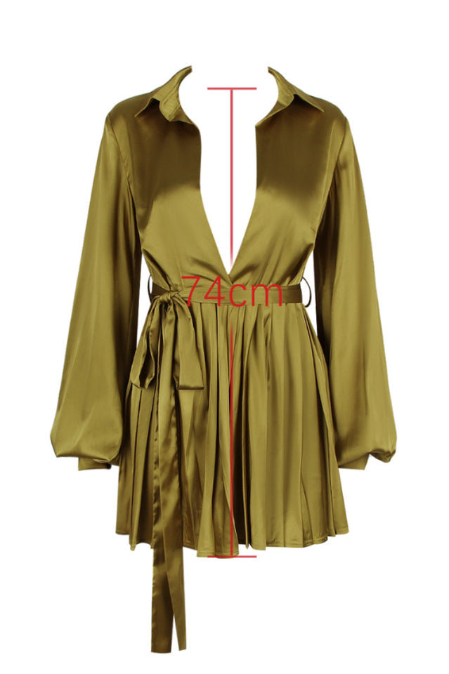 Allegra Chartreuse Pleated Shirt Dress