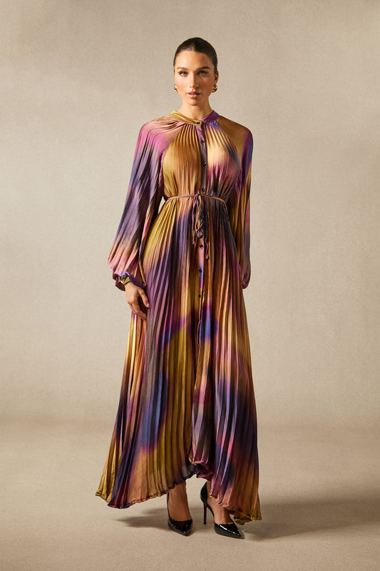 Zoey Balloon Sleeve Pleated Maxi Dress