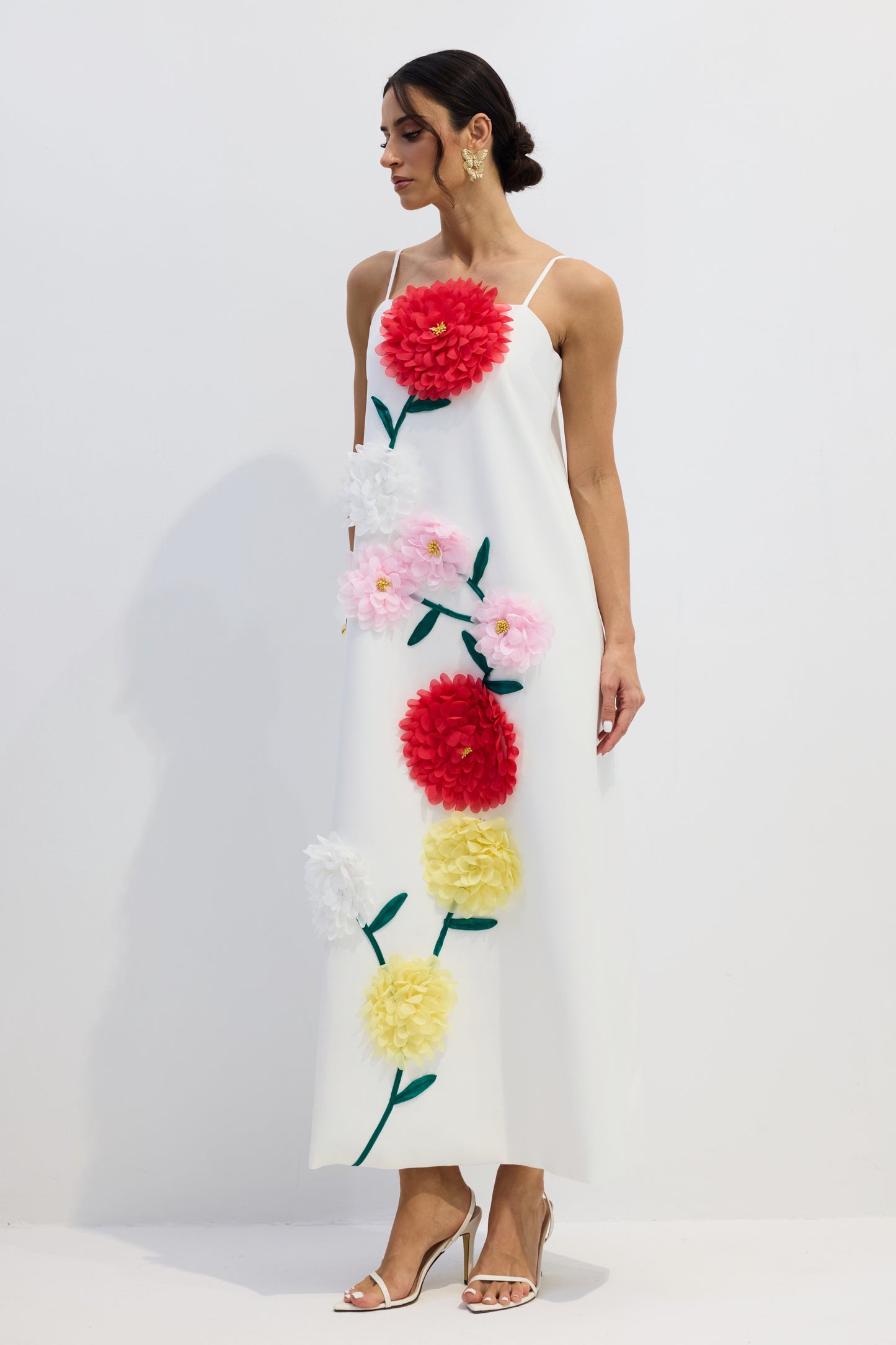 Louisa Floral Applique Spaghetti Straps Maxi Dress