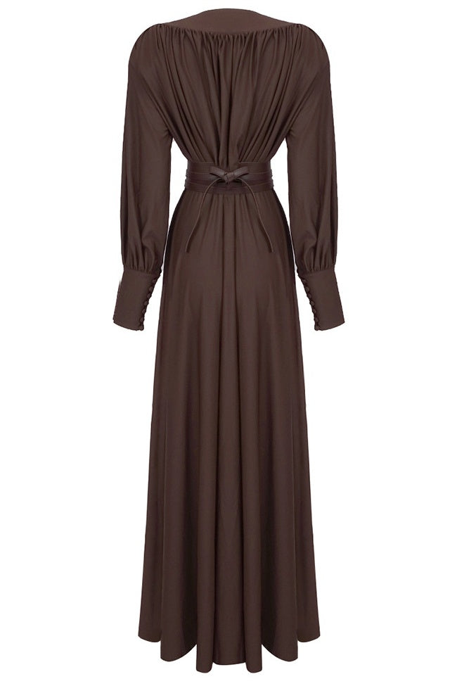 Renata Plunge Long Sleeve Maxi Dress