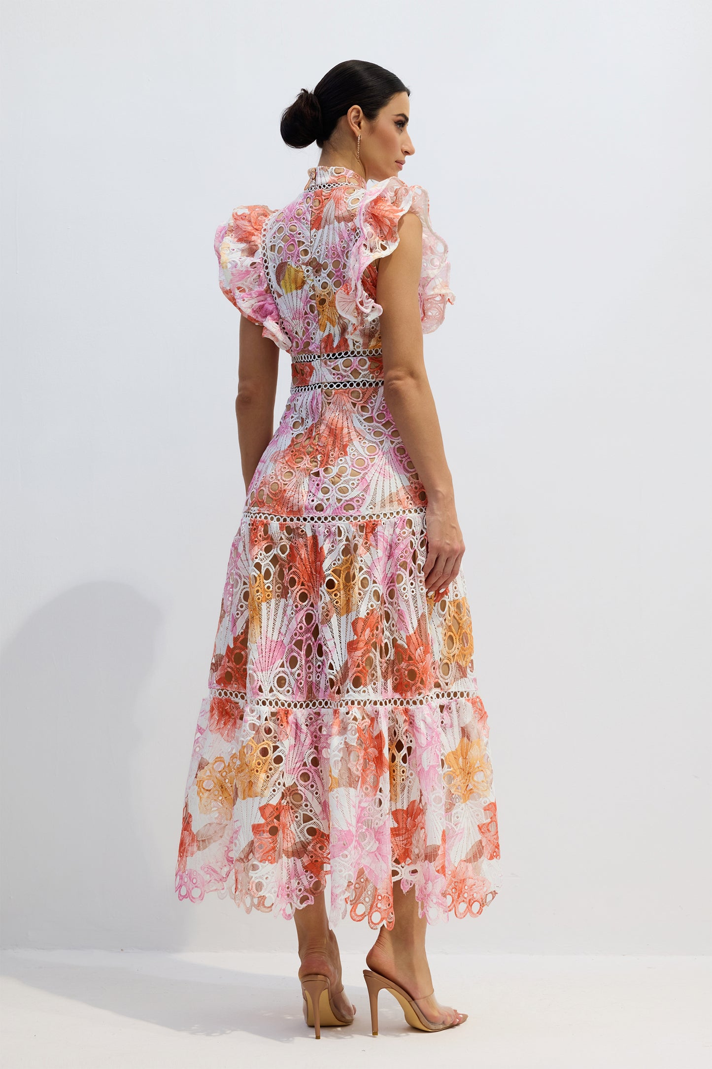 Hilda Print Lace Embroidered Maxi Dress