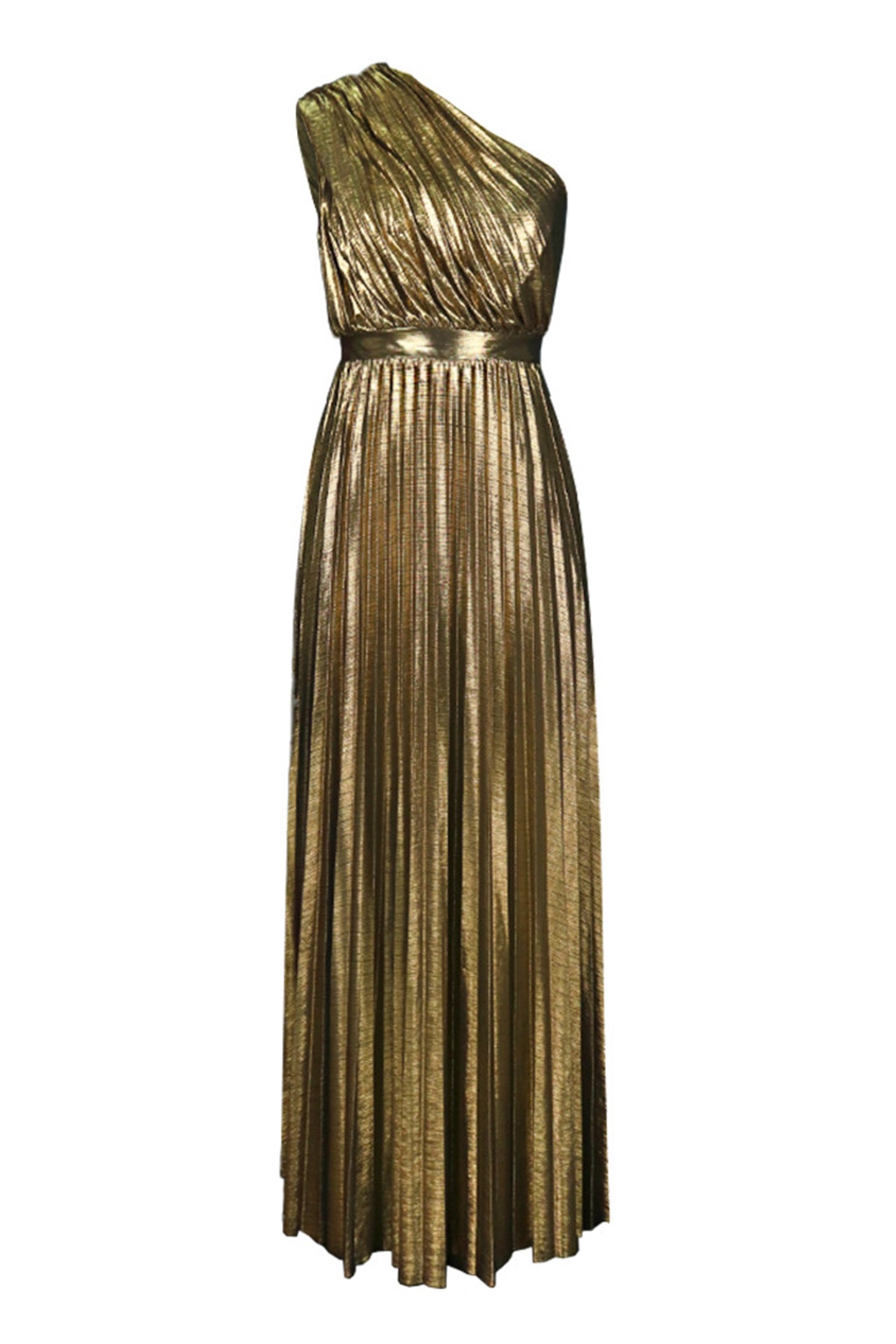 Lillian Metallic One Shoulder Pleated Maxi Dress