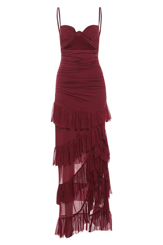 Ophelia Asymmetrical Ruffle Tiered Maxi Dress