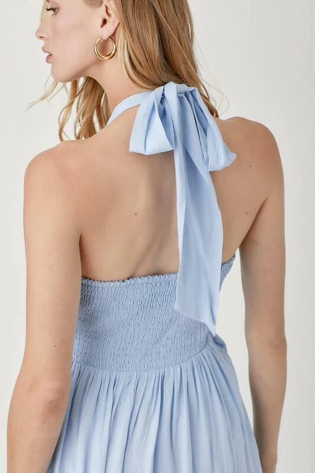 Olivia Misty Blue Halter Maxi Dress