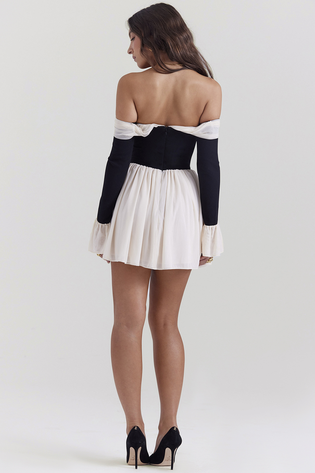 Alana Black & Cream Off Shoulder Dress