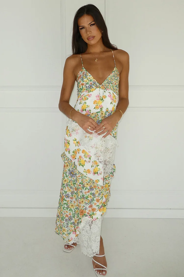 Floral Print Lace Backless Slip Dress FOIOR Floral Print Lace Backless Slip Dress FOIOR