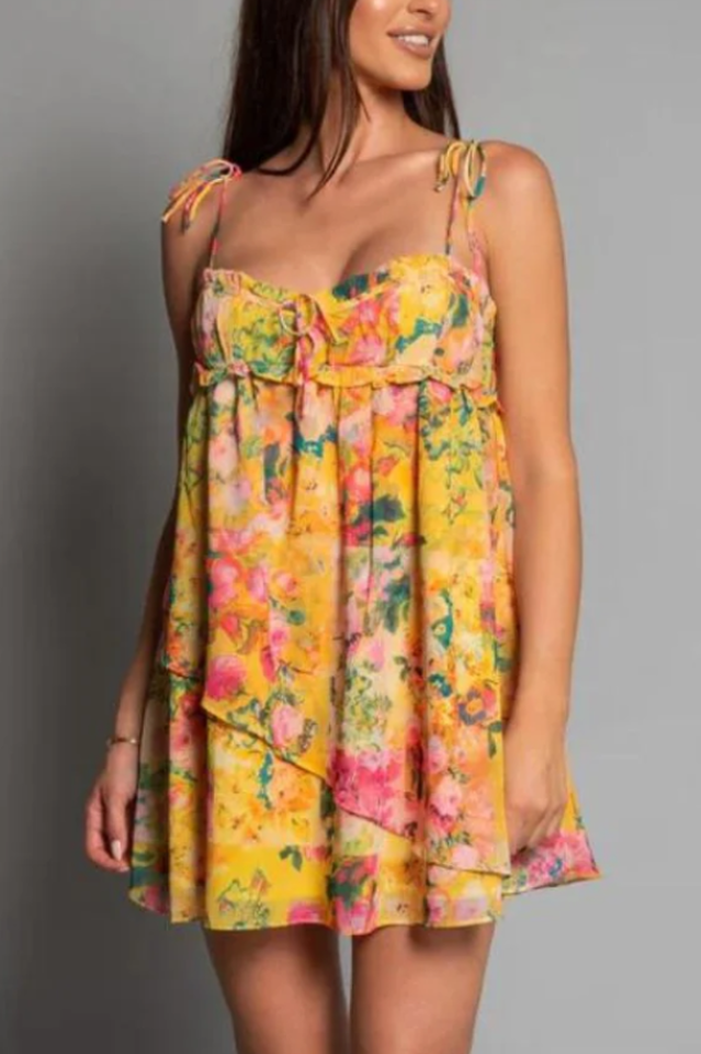 Chiffon Floral Print Empire Waist Mini Dress FOIOR Chiffon Floral Print Empire Waist Mini Dress FOIOR