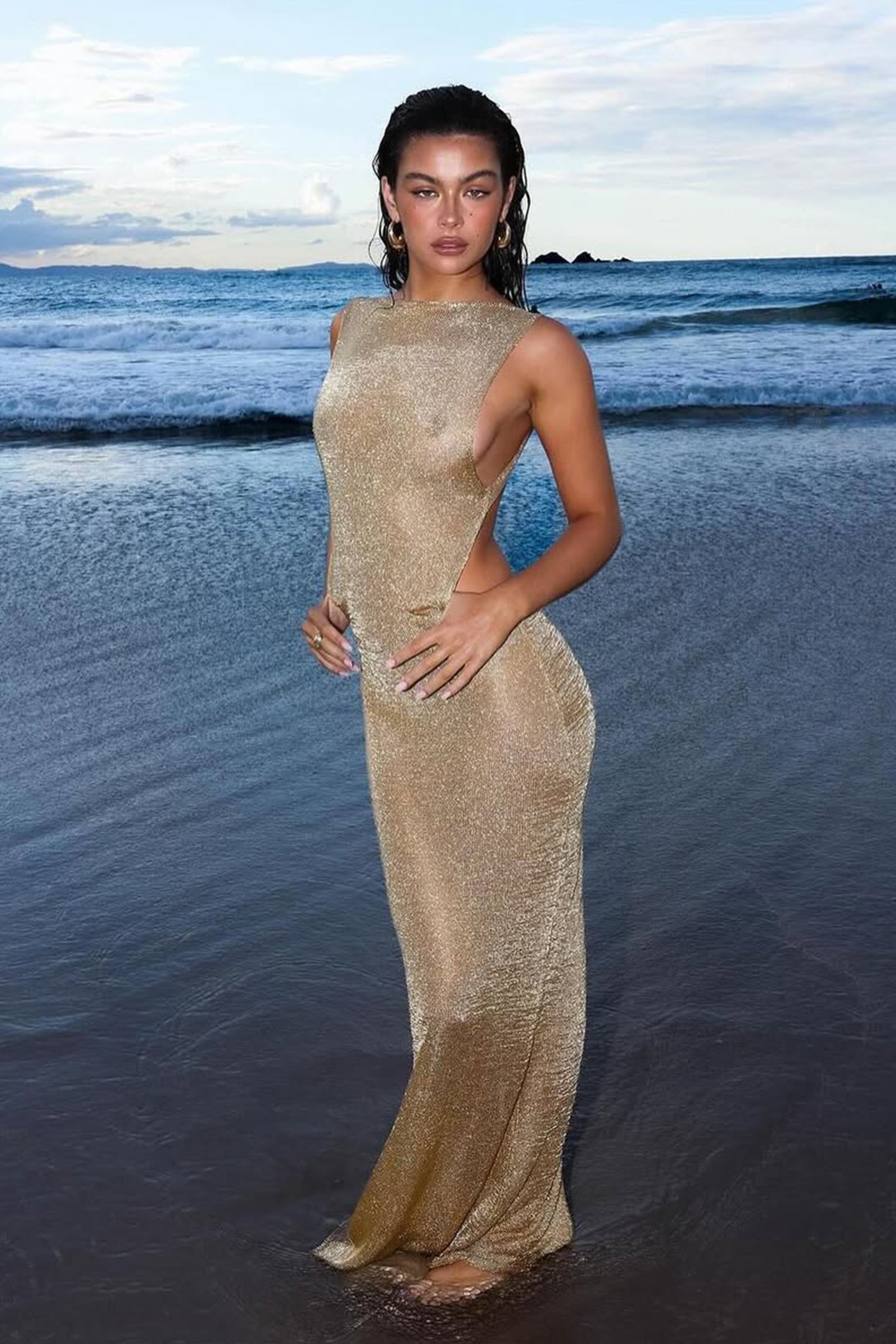 Selene Metallic Backless Knit Maxi Dress FOIOR Selene Metallic Backless Knit Maxi Dress FOIOR