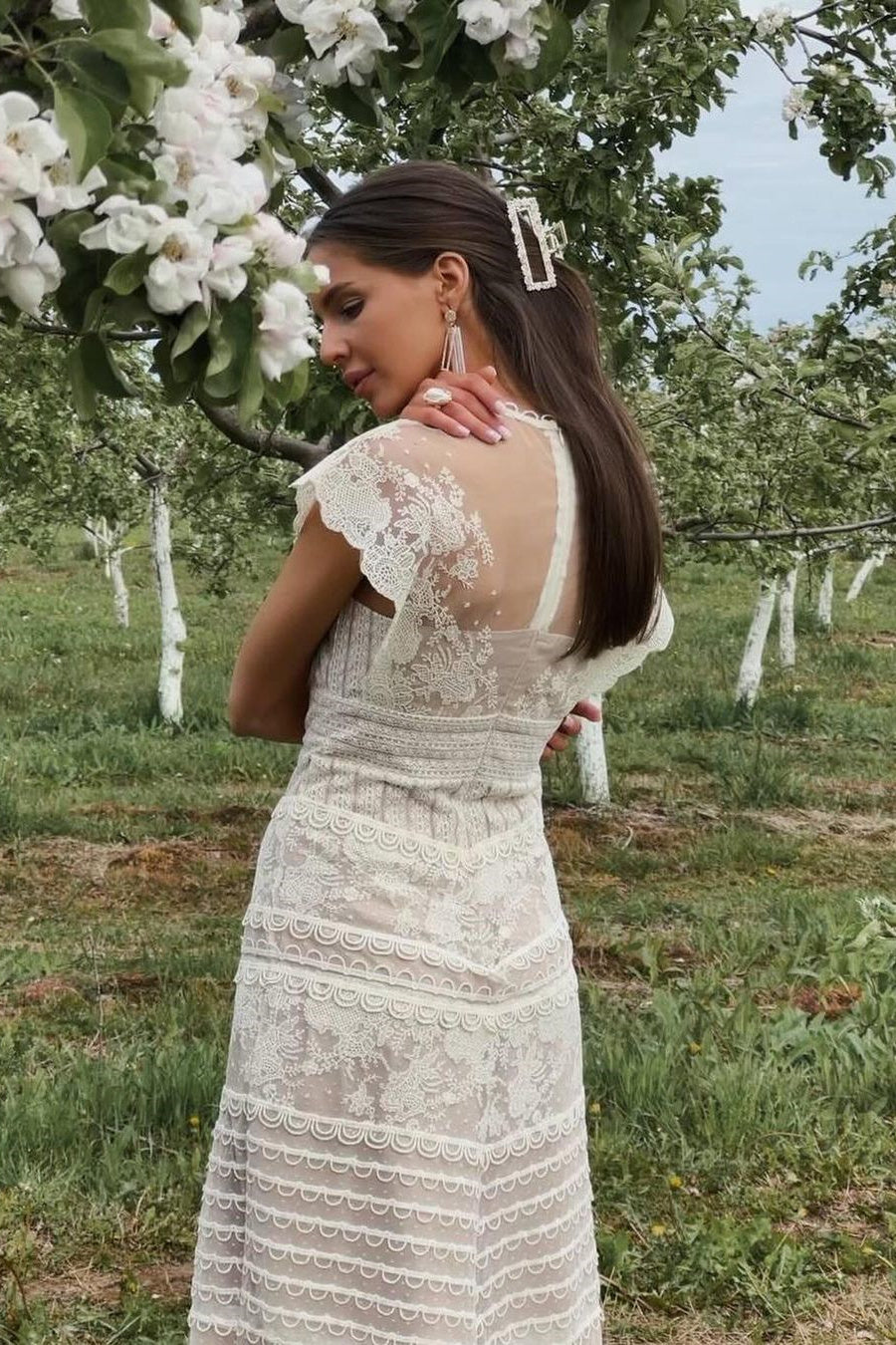 Lydia Flower Embroidered Mesh Midi Dress