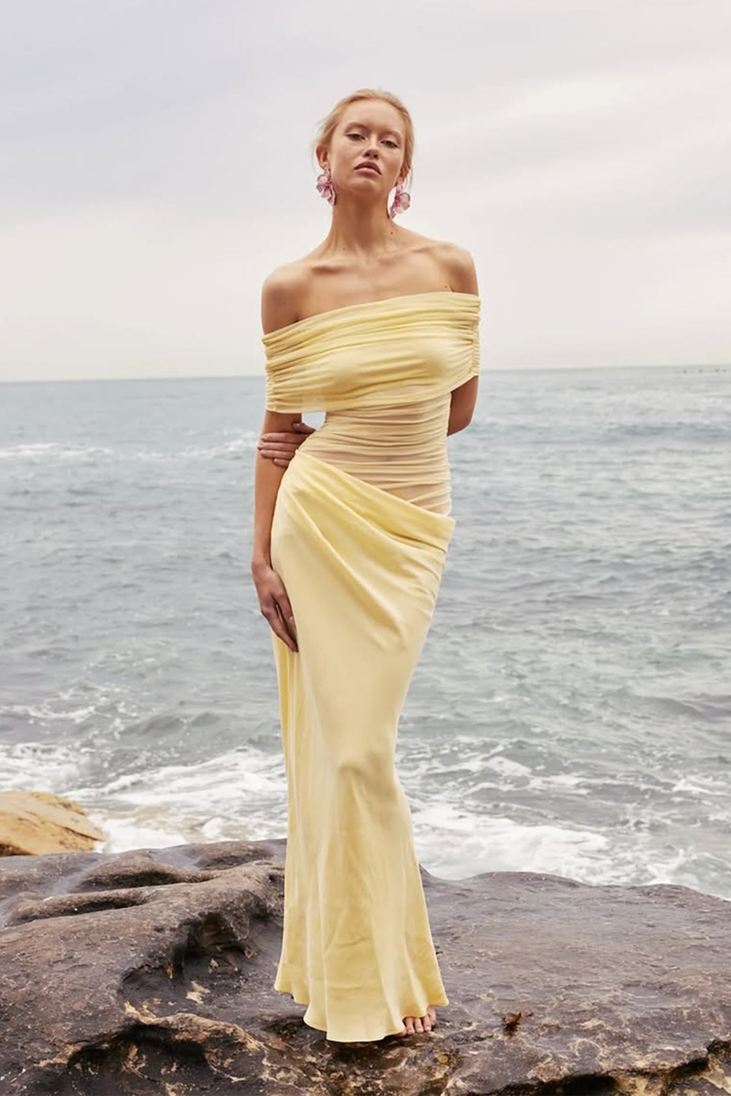 off shoulder sheer dress Off Shoulder Sheer Corset Tiered Gown by GLS Gloria GL3453 L / Smoky Blue