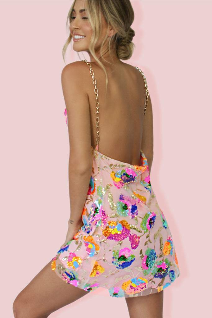 Fanny Embroidered Sequins Backless Mini Dress