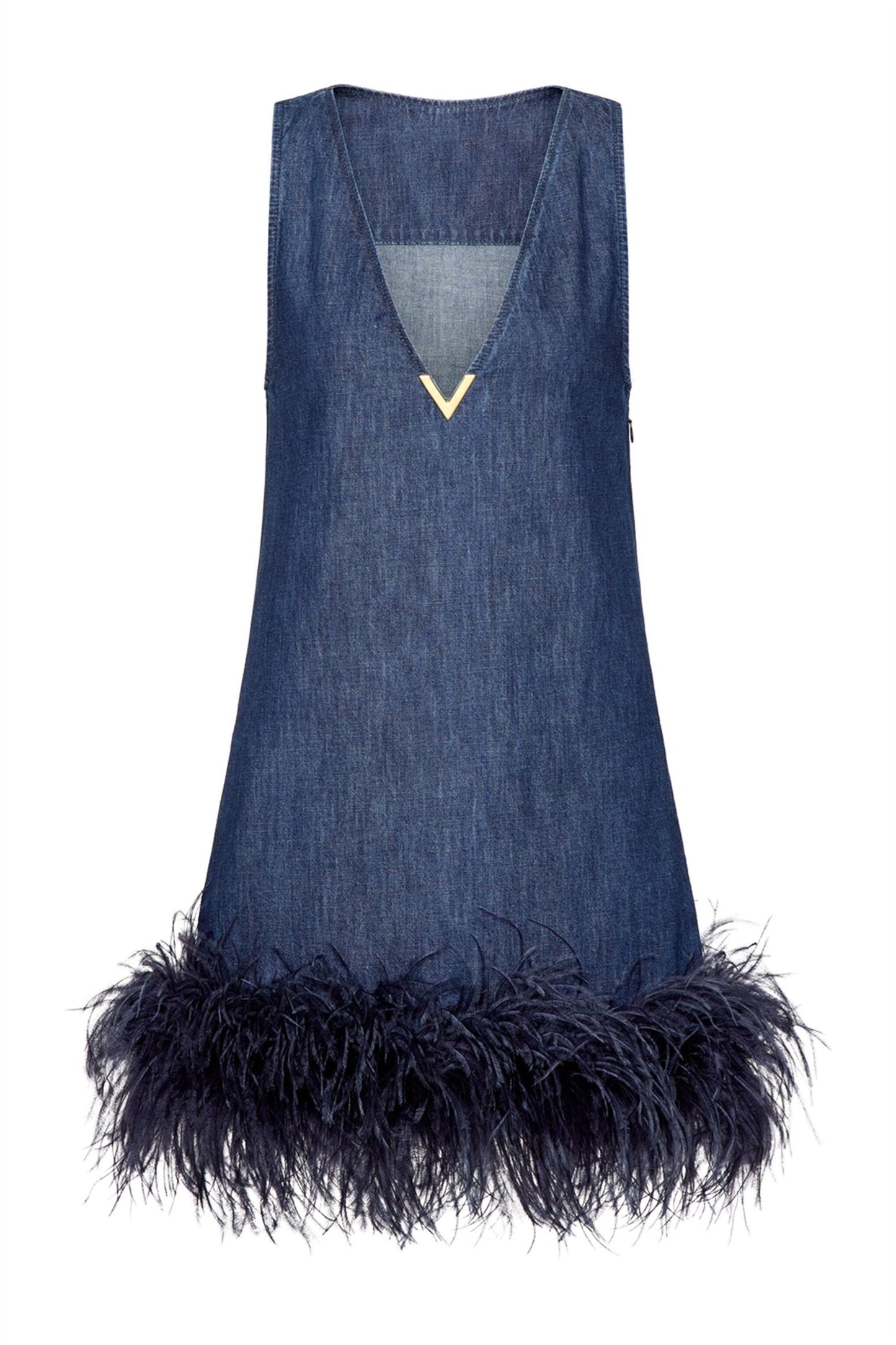 Setlla Feather Trim Denim Mini Dress