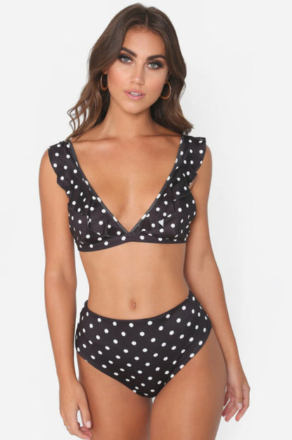 Polka Dot High Waist Ruffle Bikini