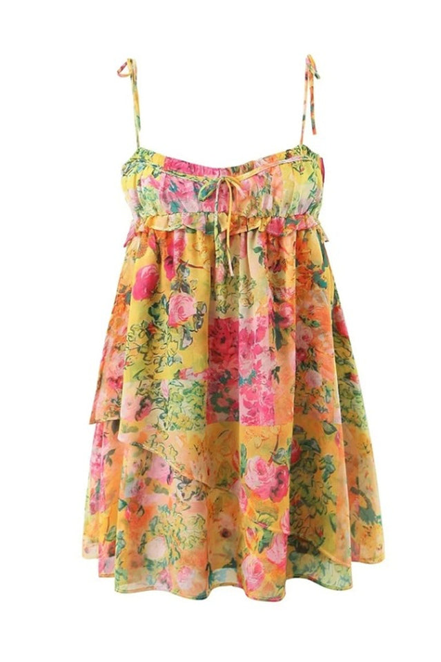 Chiffon Floral Print Empire Waist Mini Dress FOIOR Chiffon Floral Print Empire Waist Mini Dress FOIOR