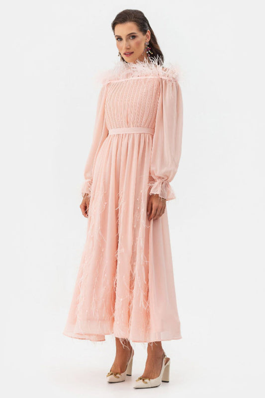 Lilian One Shoulder Feather Long Sleeve Dress