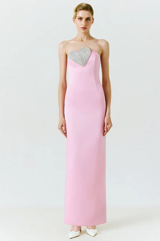 Heart Embellished Strapless Cady Column Dress