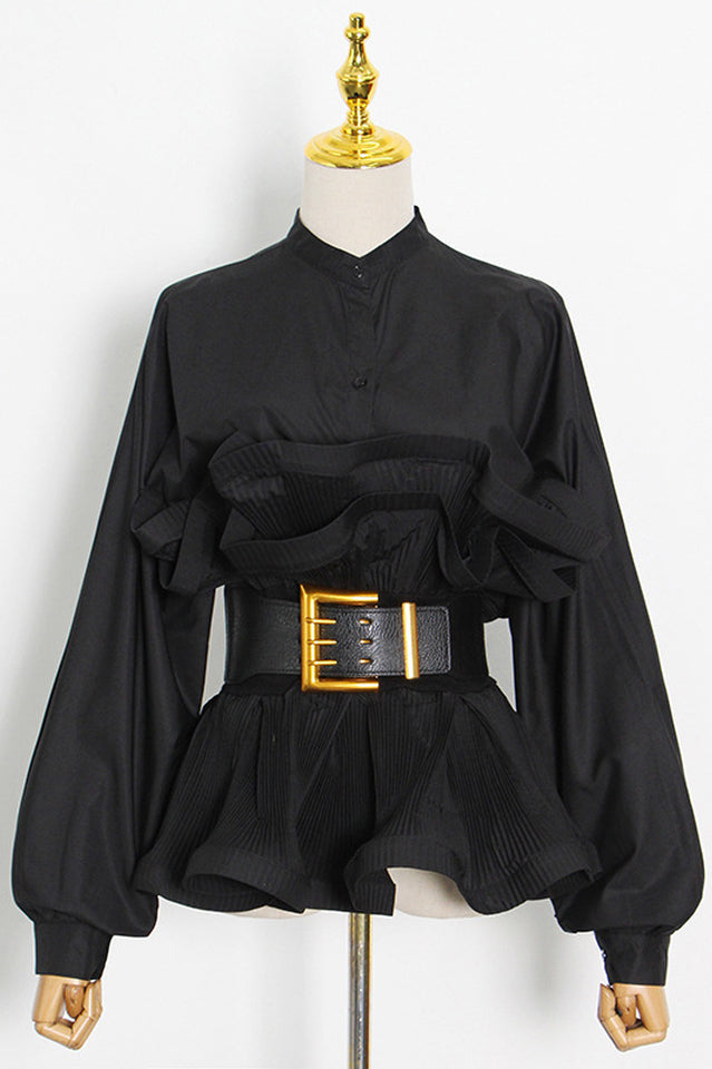 Athina Pleated Ruffle Waist Belt Blouse