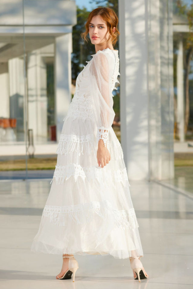 Murphy White Lace Mesh Maxi Dress