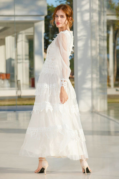 Murphy White Lace Mesh Maxi Dress