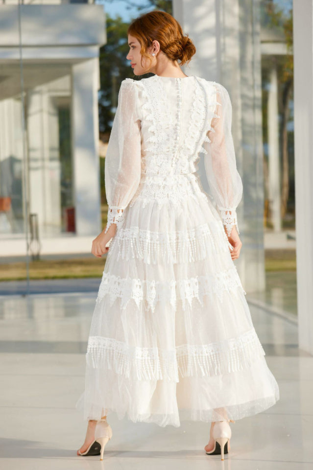Murphy White Lace Mesh Maxi Dress