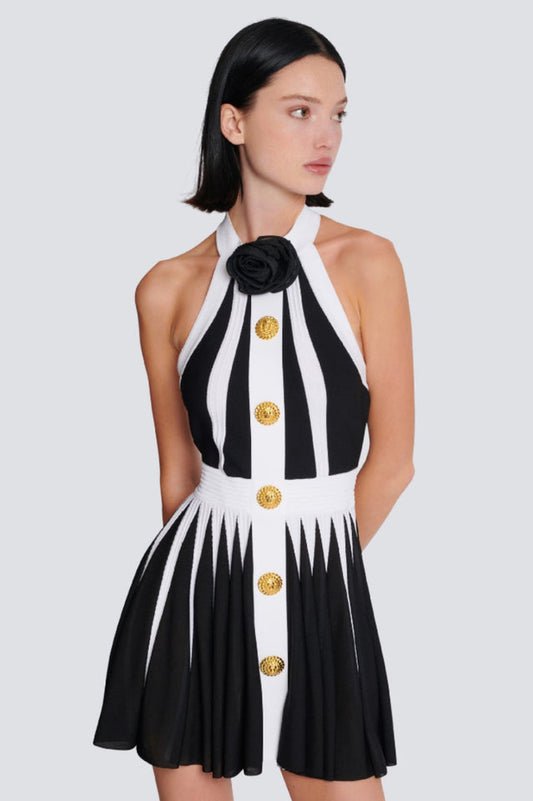 Backless Knit Dress With Rose Detail