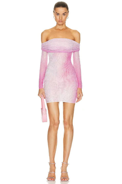 Crystal Gradient Off Shoulder Dress