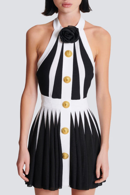 Backless Knit Dress With Rose Detail