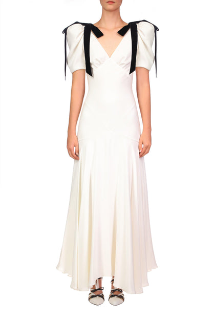 Lesley Bow Tie Puff Sleeve Maxi Dress