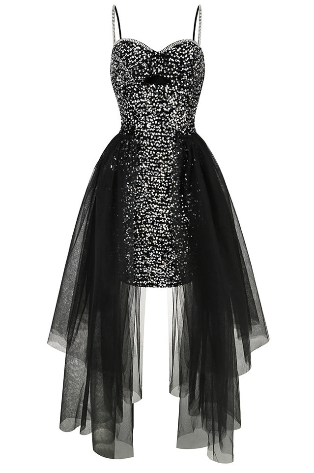 Ariel Black Sequin Diamante Dress
