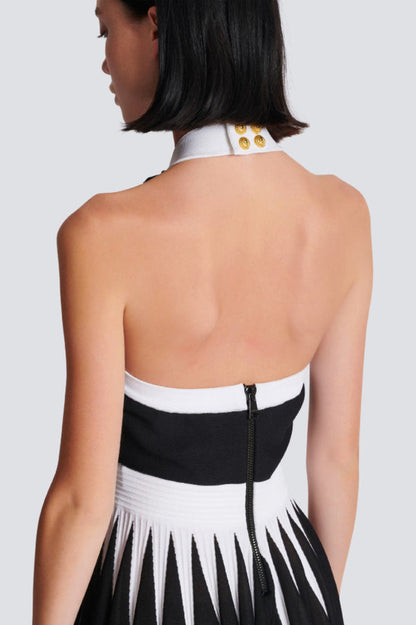 Backless Knit Dress With Rose Detail