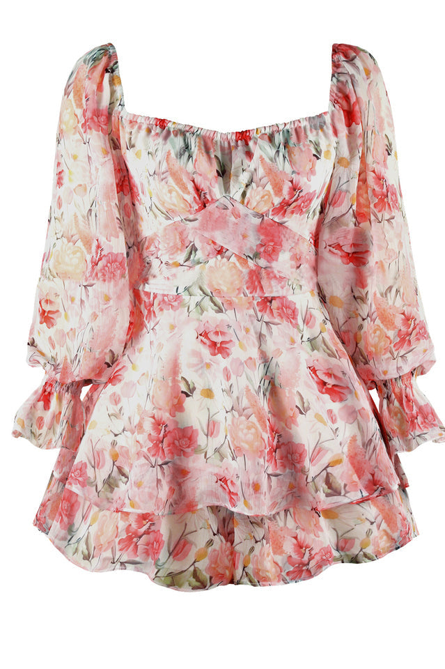 Flora Shirred Sleeves Romper
