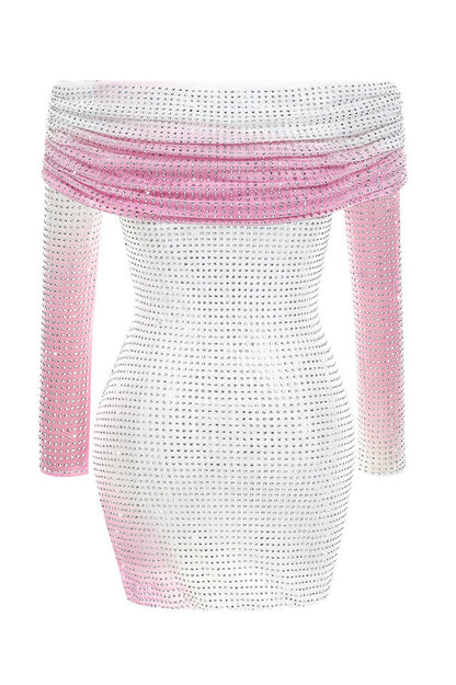Crystal Gradient Off Shoulder Dress