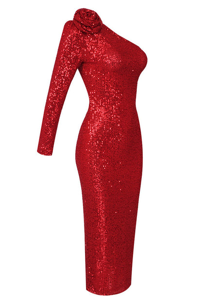 Ethel Sequins One Shoulder Midi Dress