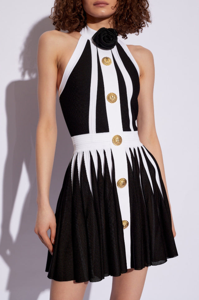 Backless Knit Dress With Rose Detail