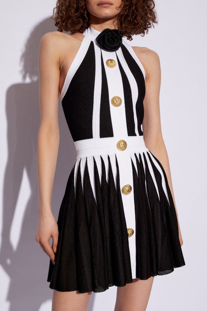 Backless Knit Dress With Rose Detail