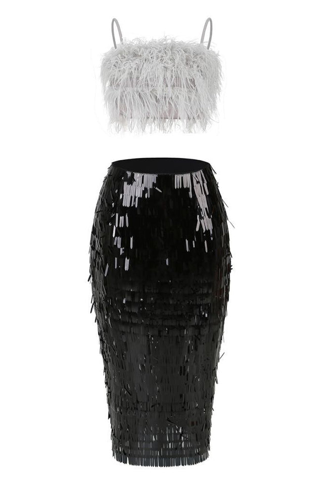 Aleyna Feather Top + Sequin Skirt Set
