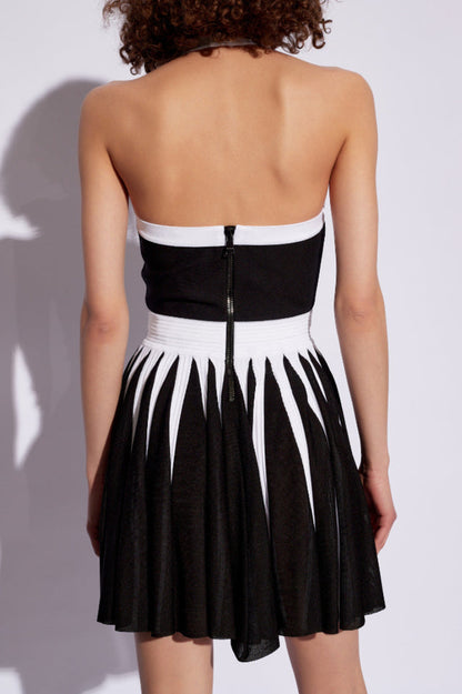 Backless Knit Dress With Rose Detail