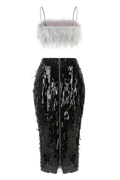 Aleyna Feather Top + Sequin Skirt Set