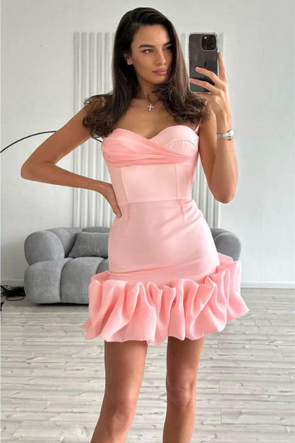 Draped Ruffle Mini Bustier Dress