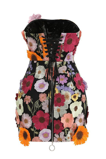 Floral 3D Embroidery Tube Mini Dress