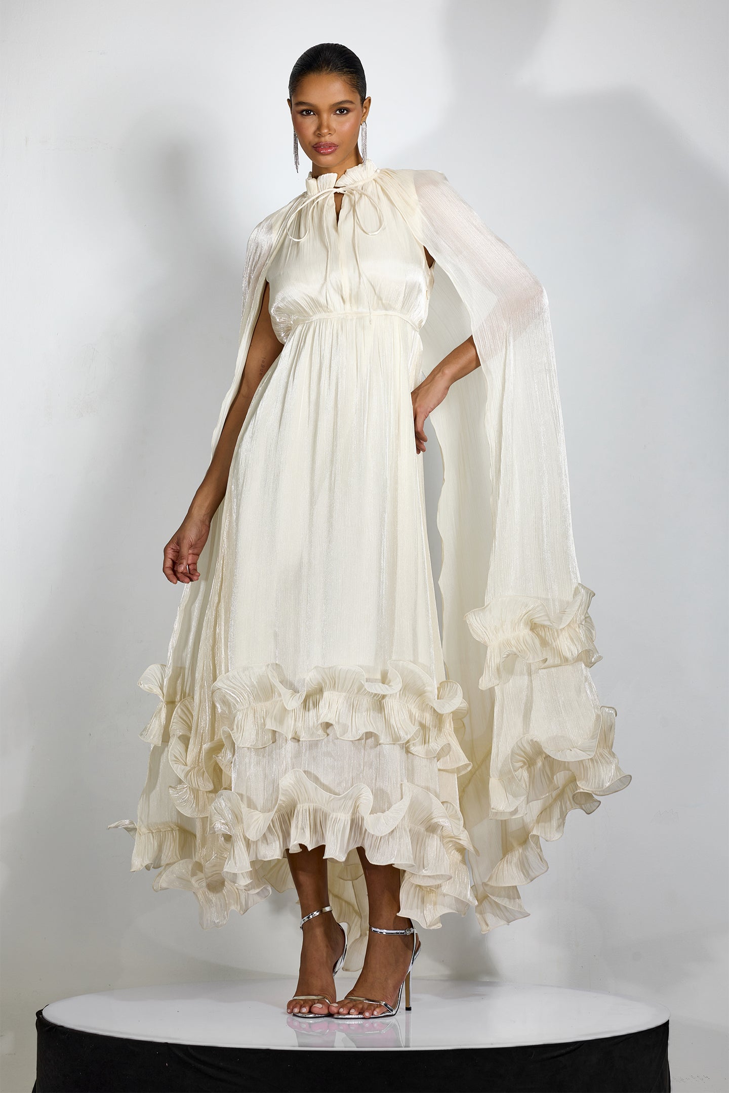 Shirley Cape-effect Ruffled Midi Dress