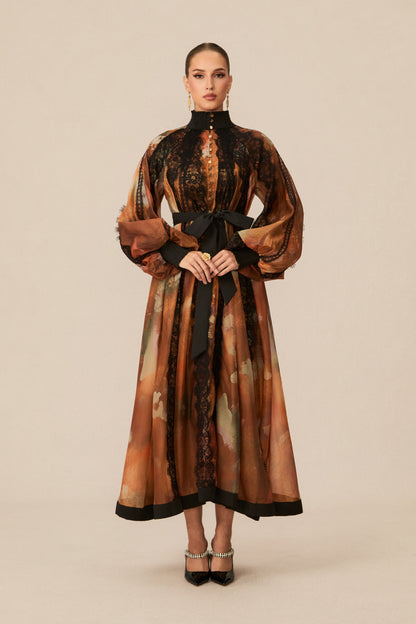 Alluring Glam Orange Lace Panel Midi Dress