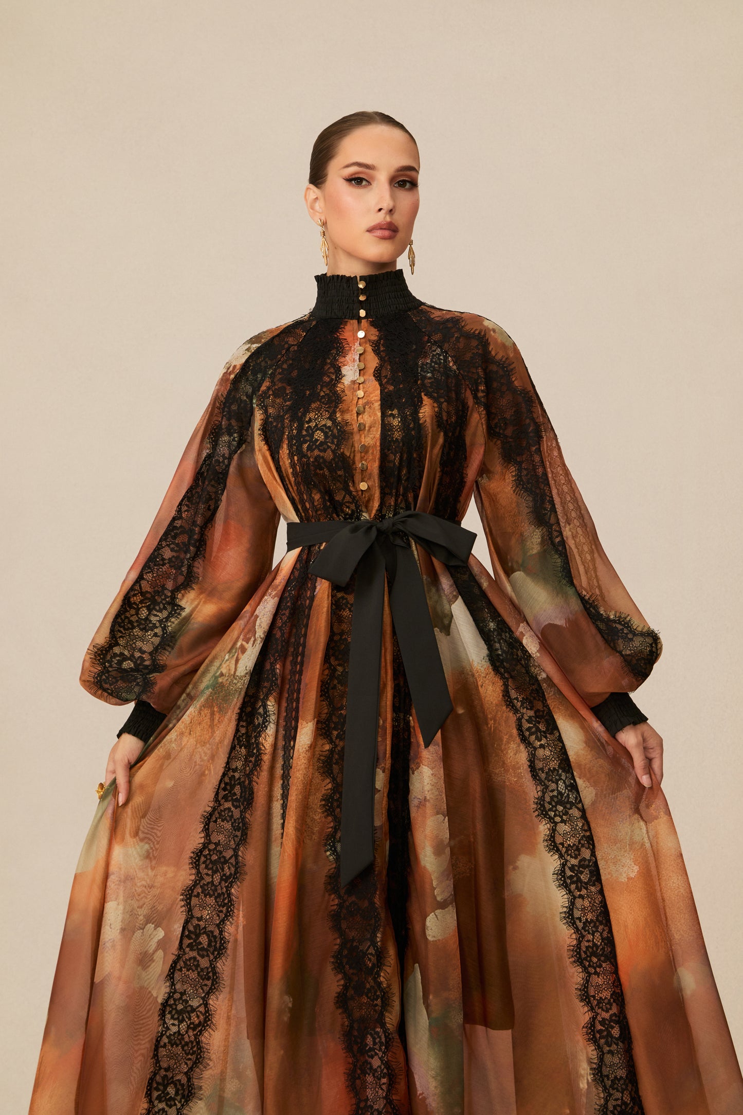 Alluring Glam Orange Lace Panel Midi Dress